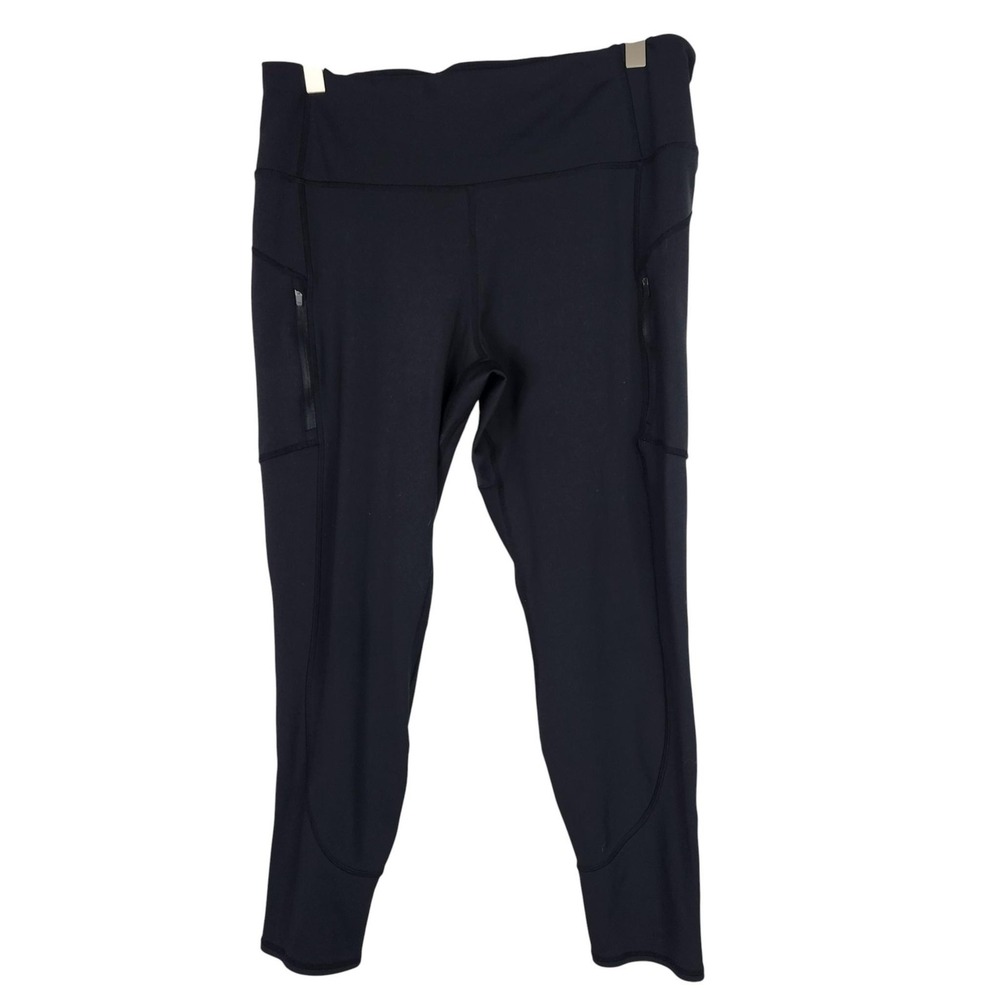 QUINCE Whistler High Rise Pocket Thermal Cropped Leggings Womens Large Black